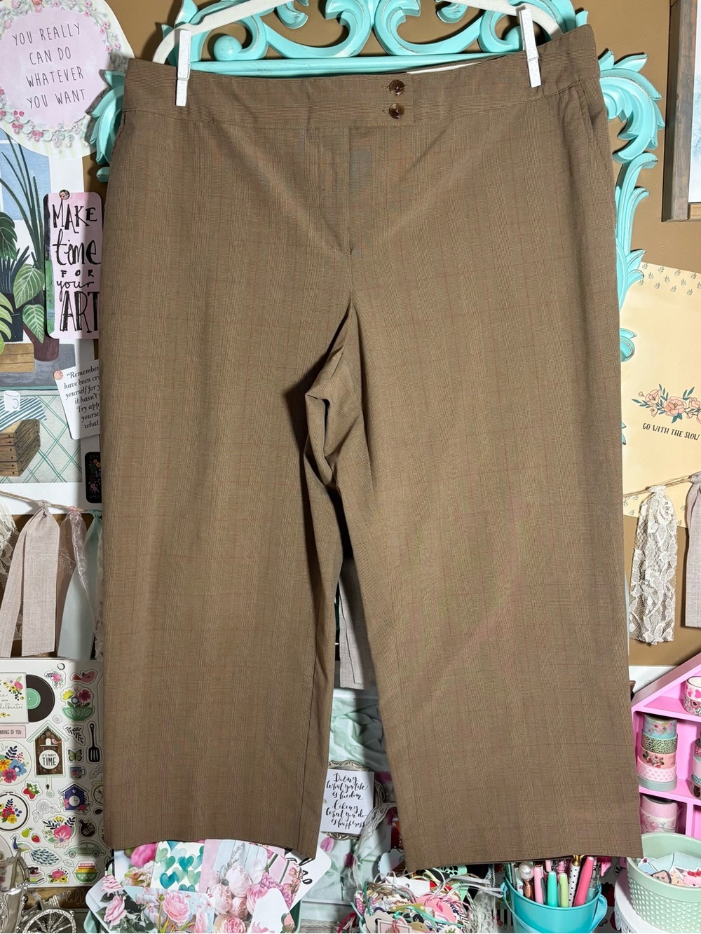 George ME Designs By Mark Eisen Brown Pinstripe Cropped Trouser Pants Ladies 18